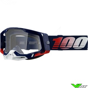 100% Racecraft 2 Republic Crossbril - Donker Blauw / Rood / Heldere Lens