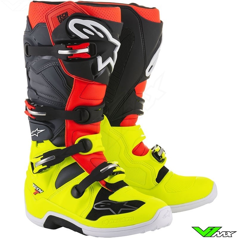 Alpinestars 2018 Tech 7 MX Boots Fluo Yellow / Fluo Red / Gray