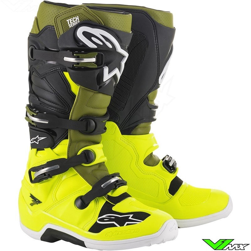 Alpinestars Tech 7 2019 Crosslaarzen - Fluo Geel / Military Groen / Zwart