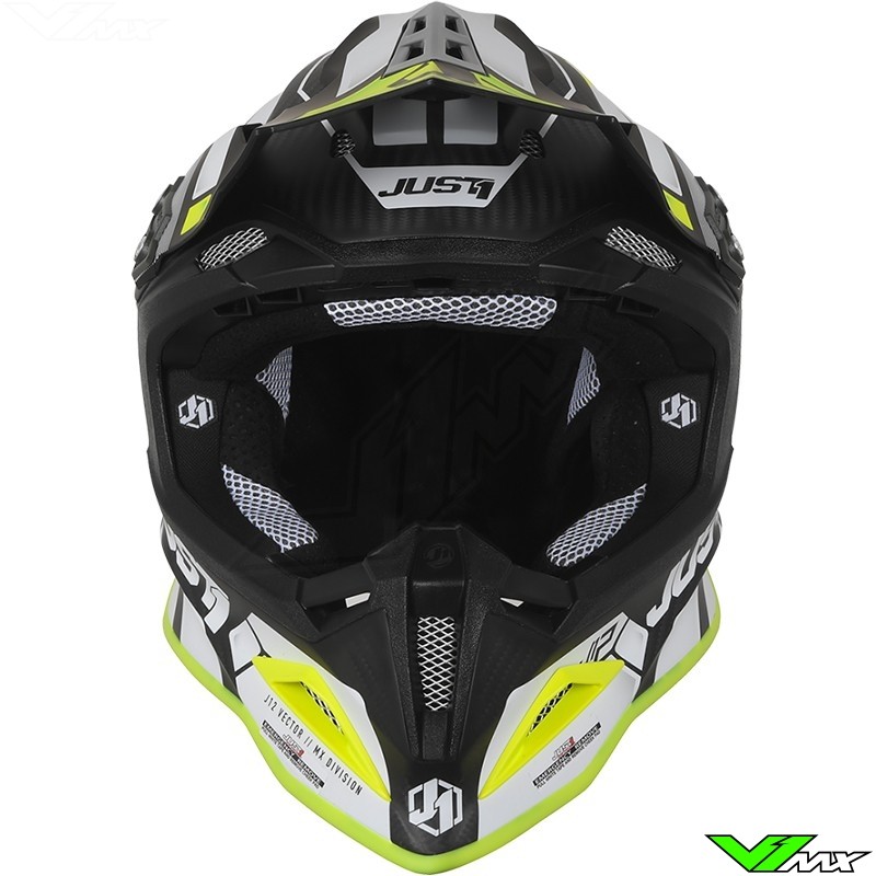 JUST1 J12 Unit Carbon Fiber Shell Off-Road Adult Motorcross Motorcycle helmet Gloss Black Trans, Carbon Unit Black White-XLarge 