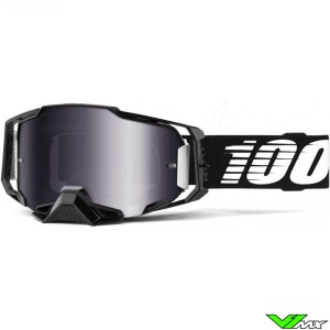 100% Armega Black Motocross Goggle - Mirror Silver Flash