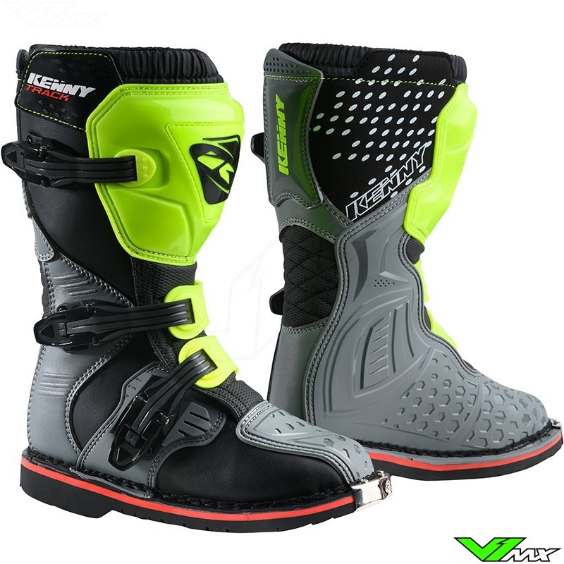 Kenny Track Youth Motocross Boots - Grey / Neon Yellow