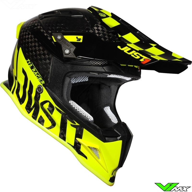 JUST1 J12 Unit Carbon Fiber Shell Off-Road Adult Motorcross Motorcycle helmet Gloss Black Trans, Carbon Unit Yellow Fluo-Medium 
