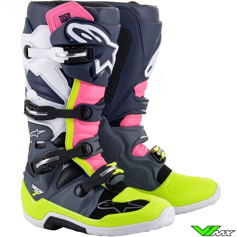 Alpinestars TECH 7 Motocross Boots - Dark Grey / Dark Blue / Fluo Pink