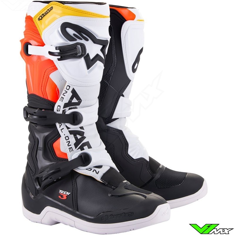Alpinestars TECH 3 Motocross Boots - Black / White / Fluo Red / Yellow