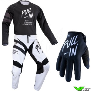 Pull In Solid Motocross Gear Combo - Black / White (34/L/XXL)