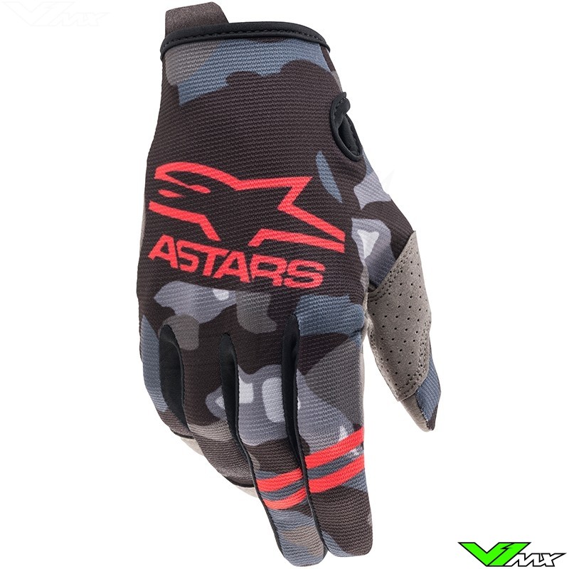 Alpinestars Radar 2021 Youth Motocross Gloves - Camo / Fluo Red (S)