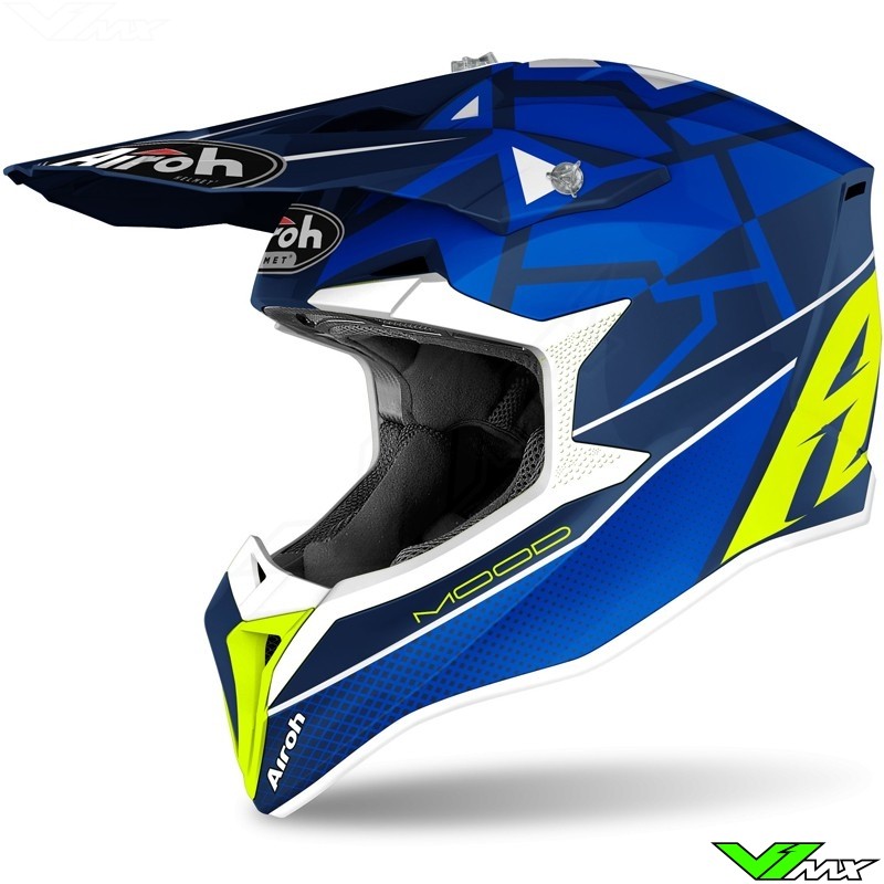 Airoh Wraap Mood Motocross Helmet - Blue / Fluo Yellow