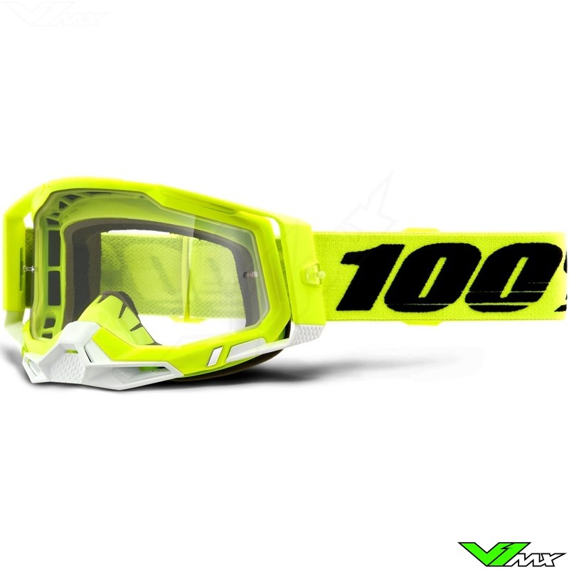 100% Racecraft 2 Fluo Geel Crossbril - Clear lens