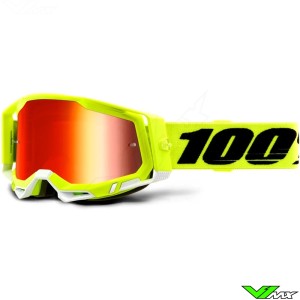 100% Racecraft 2 Fluo Geel Crossbril - Rode spiegel lens