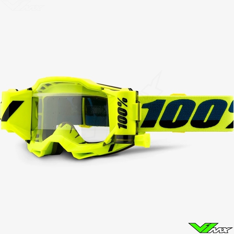 100% Accuri 2 Forecast Fluo Yellow Motocross Goggle with Roll-off