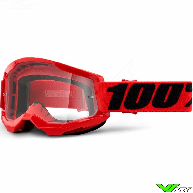 100% Strata 2 Rood Crossbril - Clear lens