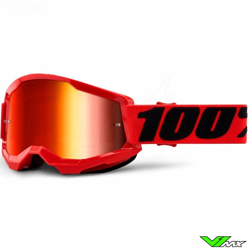 100% Strata 2 Red Motocross Goggle - Red Mirror Lens