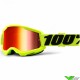 100% Strata 2 Fluo Yellow Motocross Goggle - Red Mirror Lens