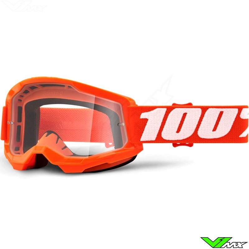 100% Strata 2 Orange Motocross Goggle - Clear Lens