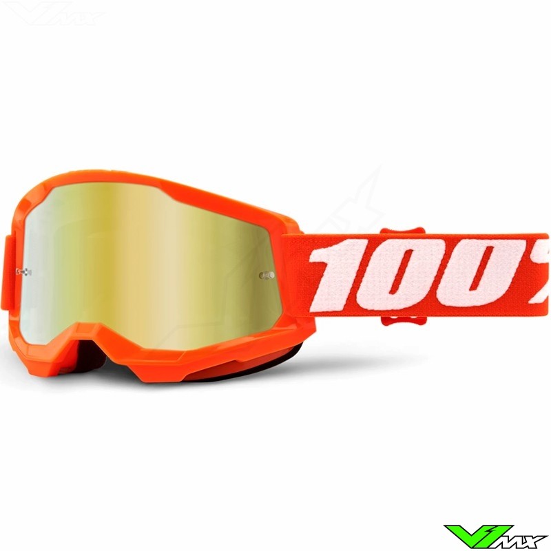 100% Strata 2 Orange Motocross Goggle - Gold Mirror Lens