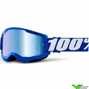 100% Strata 2 Blue Motocross Goggle - Blue Mirror Lens