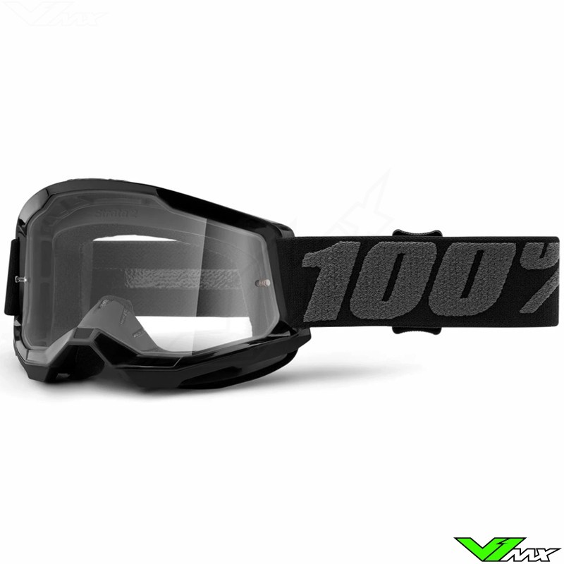 100% Strata 2 Youth Black Youth Motocross Goggle - Clear Lens