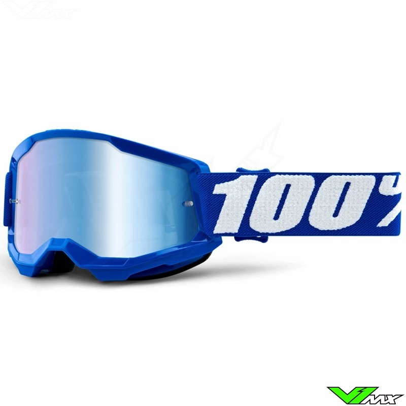 100% Strata 2 Youth Blauw Kinder Crossbril - Blauwe spiegel lens