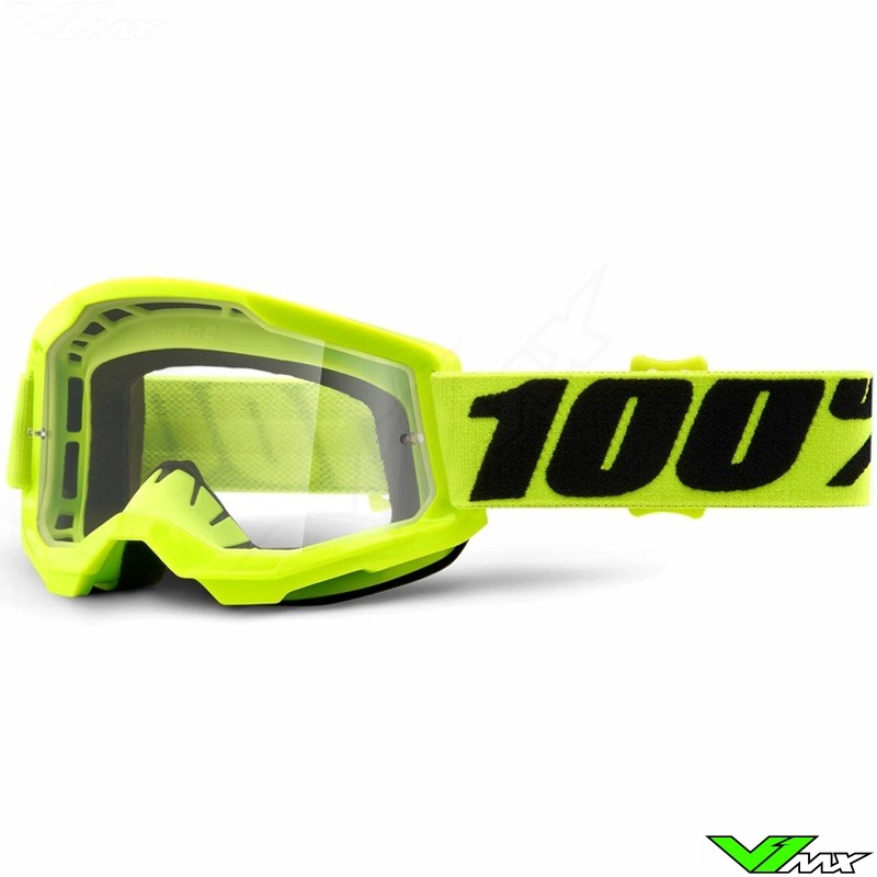 100% Strata 2 Youth Fluo Yellow Youth Motocross Goggle - Clear Lens