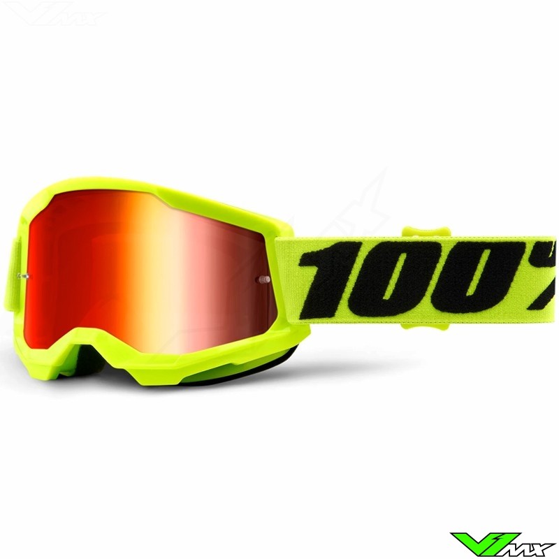 100% Strata 2 Youth Fluo Geel Kinder Crossbril - Rode spiegel lens