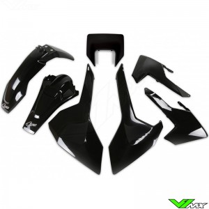 UFO Plastic Kit with Headlight Plastic Black - Husqvarna FE250 FE350 FE450 TE250 TE300 TX125 TX300