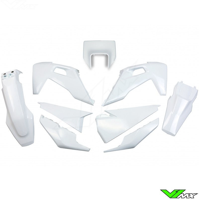 UFO Plastic Kit with Headlight Plastic White - Husqvarna FE250 FE350 FE450 FE501 TE150 TE250 TE300 TX300