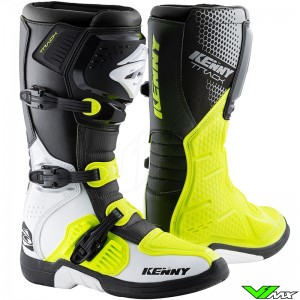 Kenny Track Motocross Boots - Black / White / Fluo Yellow