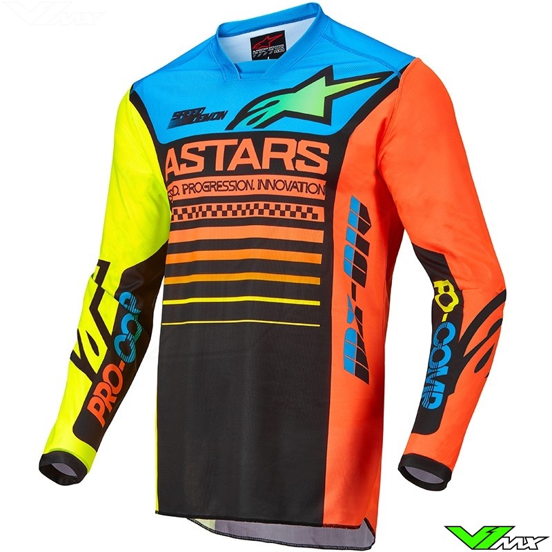 Alpinestars Racer Compass 2022 Motocross Jersey - Fluo Yellow / Coral / Blue