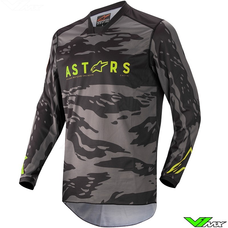 Alpinestars Racer Tactical 2022 Kinder Cross shirt - Zwart / Fluo Geel / Camo
