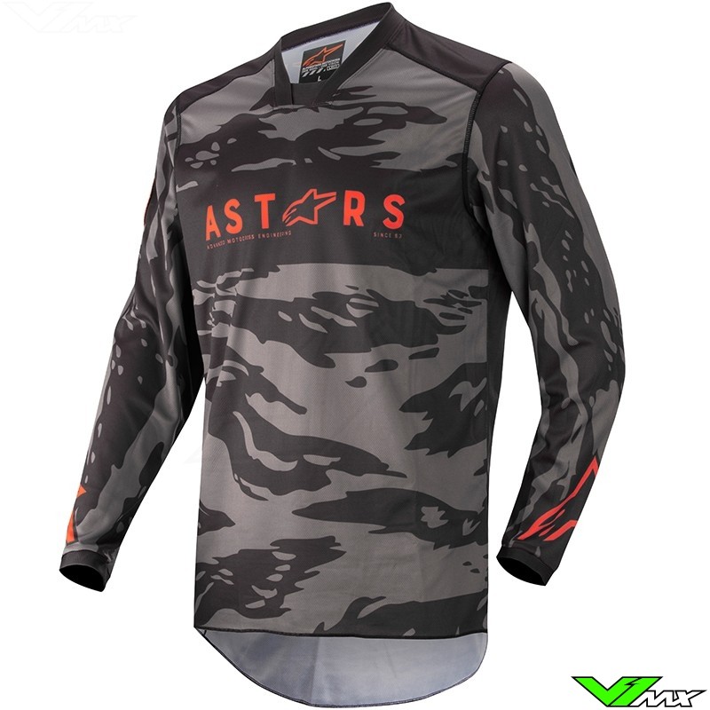 Alpinestars Racer Tactical 2022 Kinder Cross shirt - Zwart / Fluo Rood / Camo