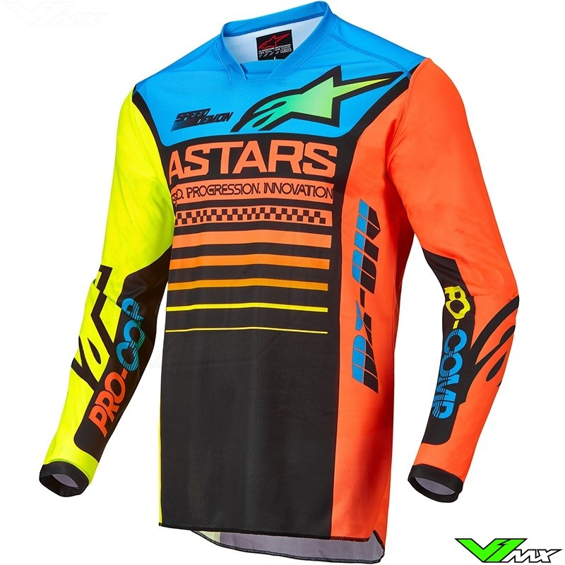 Alpinestars Racer Compass 2022 Youth Motocross Jersey - Fluo Yellow / Coral / Blue (L/XL)