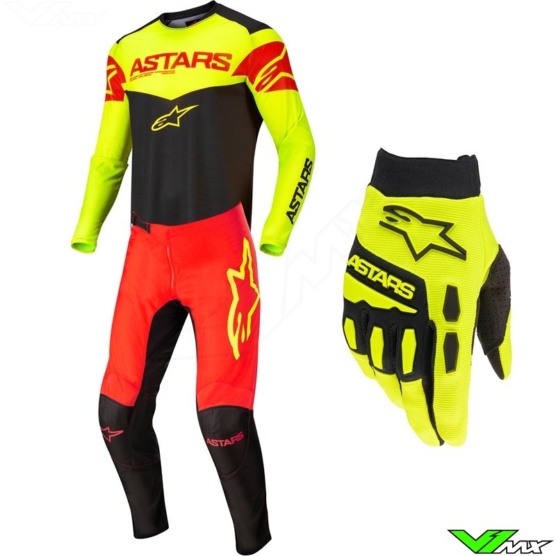 Alpinestars 2021 Adults Fluid Tripple Motocross MX Jersey Black/ Yellow/ Red 