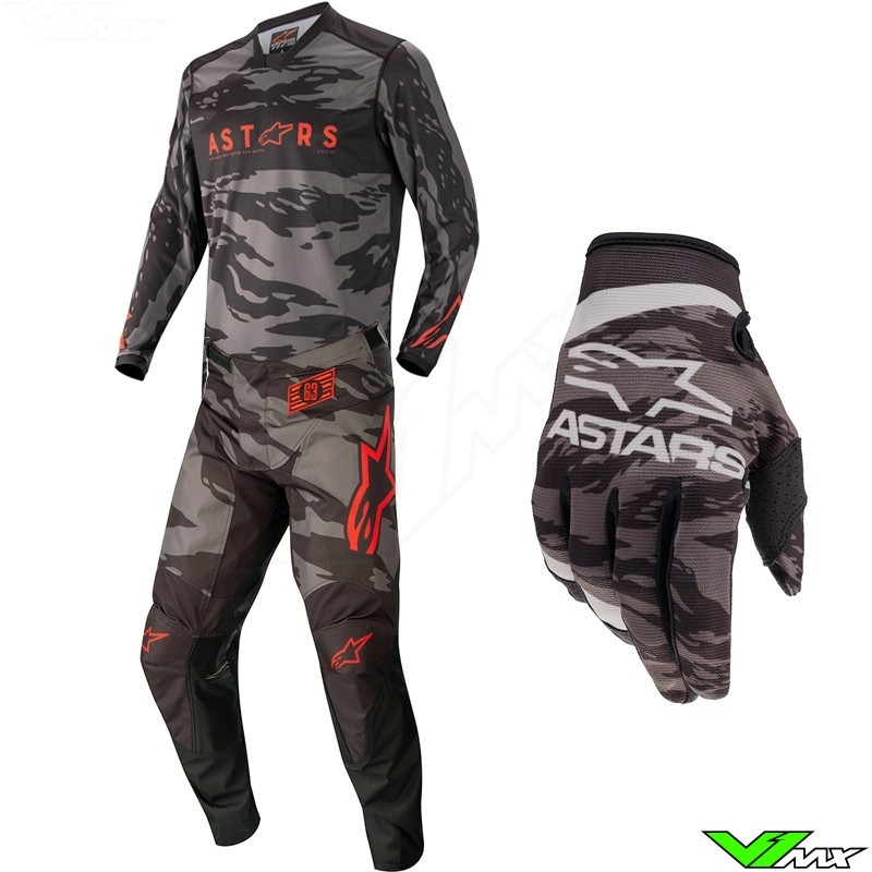 Alpinestars Racer Tactical 2022 Youth Motocross Gear Combo - Black / Fluo Red / Camo
