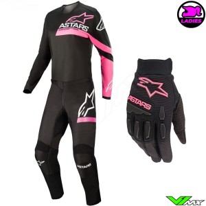 Alpinestars Fluid Chaser Stella 2022 Woman Motocross Gear Combo - Black / Fluo Pink
