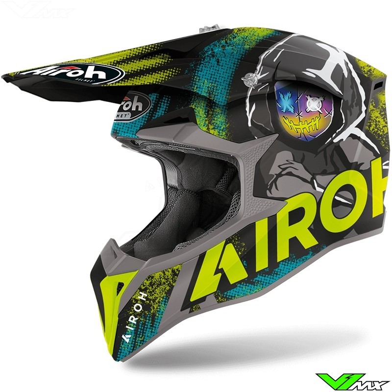 Airoh Wraap Alien Motocross Helmet - Yellow / Green / Grey