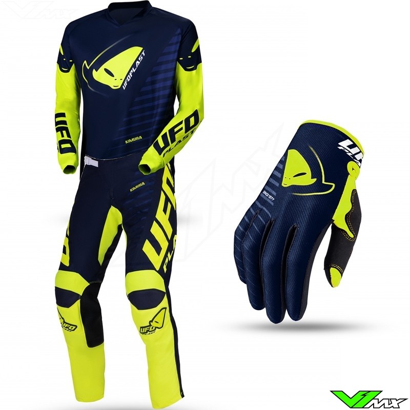 Gants motocross enfant UFO Skill Kimura bleu/jaune fluo taille XL