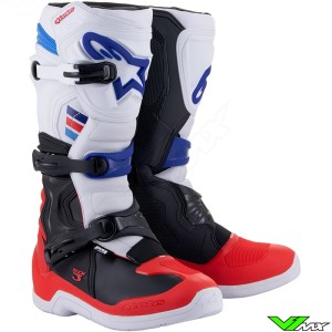 Alpinestars Tech 3 Motocross Boots - White / Bright Red / Dark Blue