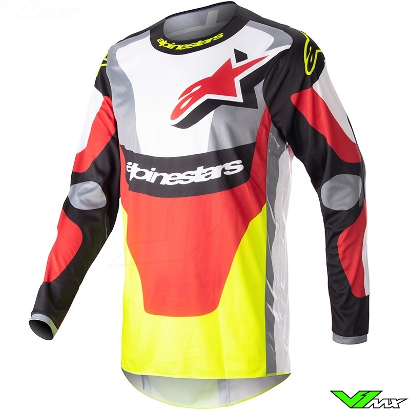 Alpinestars Fluid Agent 2023 Cross shirt - Zwart / Mars Rood / Fluo Geel