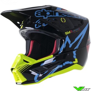 Alpinestars S-M5 Action Motocross Helmet - Black / Cyaan / Fluo Yellow