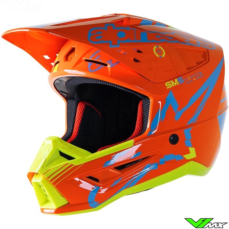Alpinestars S-M5 Action Motocross Helmet - Fluo Orange / Cyaan / Fluo Yellow
