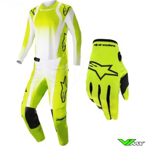 Alpinestars Techstar Push 2023 Motocross Gear Combo - Fluo Yellow / White