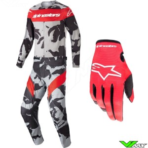 Alpinestars Racer Tactical 2023 Motocross Gear Combo - Grey / Camo / Mars Red