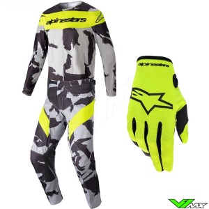 Alpinestars Racer Tactical 2023 Motocross Gear Combo - Grey / Camo / Fluo Yellow