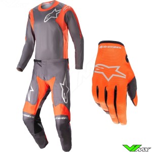 Alpinestars Racer Hoen 2023 Motocross Gear Combo - Grey / Hot Orange