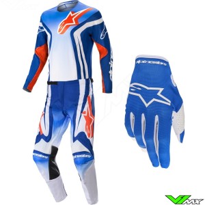 Alpinestars Racer Semi 2023 Motocross Gear Combo - Blue / Hot Orange