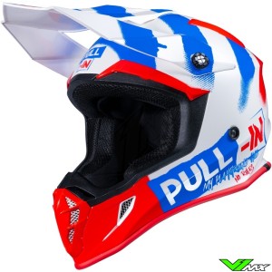 Pull In Trash Motocross Helmet - Blue / White / Red