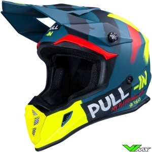 Pull In Trash Motocross Helmet - Petrol / Neon Yellow
