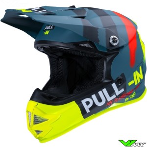 Pull In Trash Youth Motocross Helmet - Petrol / Neon Yellow