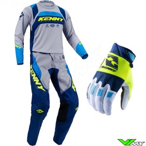 Kenny Track Focus 2023 Motocross Gear Combo - Grey / Navy / Neon Yellow